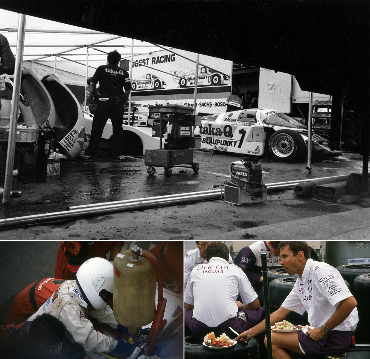 L'esprit des Hunaudi&egrave;res &ndash; 24 heures du Mans &ndash; milieu des ann&eacute;es 1980
Ce week-end, comme chaque ann&eacute;e &agrave; la mi-juin, se d&eacute;roulent les 24 heures du Mans. Je n'y pr&ecirc;te plus beaucoup d'attention aujourd'hui, m&ecirc;me si la lutte pour le titre rassemble des marques mythiques comme Porsche, Audi ou Toyota. Mais l'esprit de la course a tellement chang&eacute;, s&eacute;curit&eacute;, secrets technologiques et marketing obligent. Dans les ann&eacute;es 80, on pouvait alors encore entrer dans les stands, s'asseoir &laquo;&nbsp;backstage&nbsp;&raquo; avec les m&eacute;canos de Jaguar cassant la cro&ucirc;te, discuter le bout de gras avec les pilotes. Les derni&egrave;res fois ou je me suis rendu sur le circuit, c'&eacute;tait en 1995 et 1998, je crois. Tout avait d&eacute;j&agrave; chang&eacute;. Plus question d'approcher sans une ribambelle d'accr&eacute;ditations. Tant pis pour les Hunaudi&egrave;res, l'odeur des frites et du carburant.