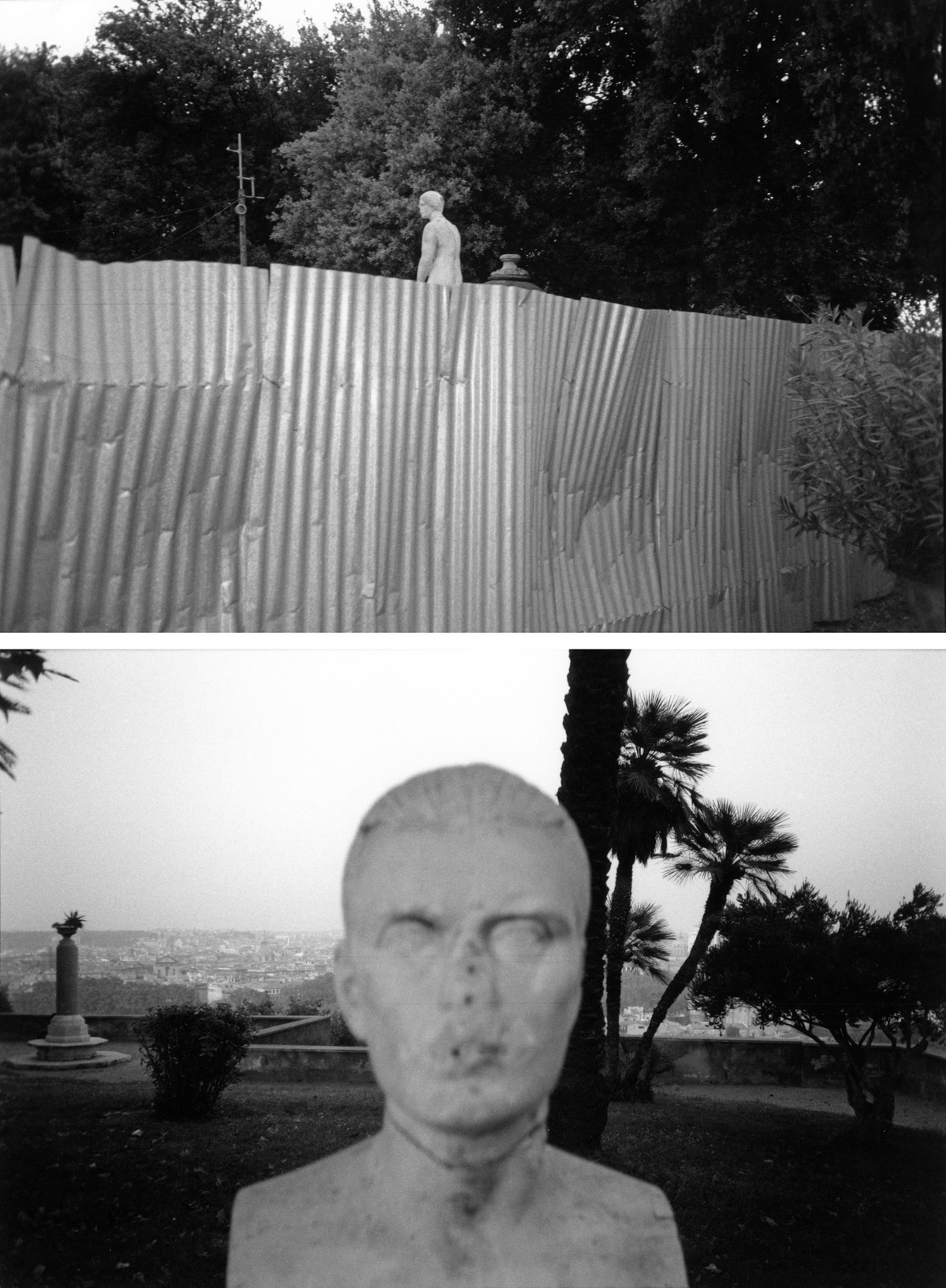 Rome, Colline du Janicule, avril 1992 &ndash; J'adore Rome, peut-&ecirc;tre un peu parce que mon p&egrave;re est n&eacute; &agrave; Civitavecchia, et mon grand-p&egrave;re &eacute;tait italien dans l'&acirc;me, pour y avoir v&eacute;cu de nombreuses ann&eacute;es. Nous y retournons d&egrave;s que nous le pouvons... m&ecirc;me si la Ville Eternelle est d&eacute;finitivement li&eacute;e pour moi &agrave; une m&eacute;saventure photographique. Quelques ann&eacute;es avant ces photos, je me suis fait voler mes Leica, sans m'en rendre compte, dans un bus se rendant au Vatican. Les voleurs &agrave; la tire romains sont vraiment tr&egrave;s rapides et tr&egrave;s habiles... J'ai appris plus tard que cette ligne &eacute;tait surnomm&eacute;e &laquo;&nbsp;le bus des voleurs&nbsp;&raquo;. En 1992, je n'avais donc emport&eacute; avec moi qu'un petit compact - certes estampill&eacute; Leica &ndash; pour ne pas attirer les convoitises. Il a parfaitement jou&eacute; son r&ocirc;le.
