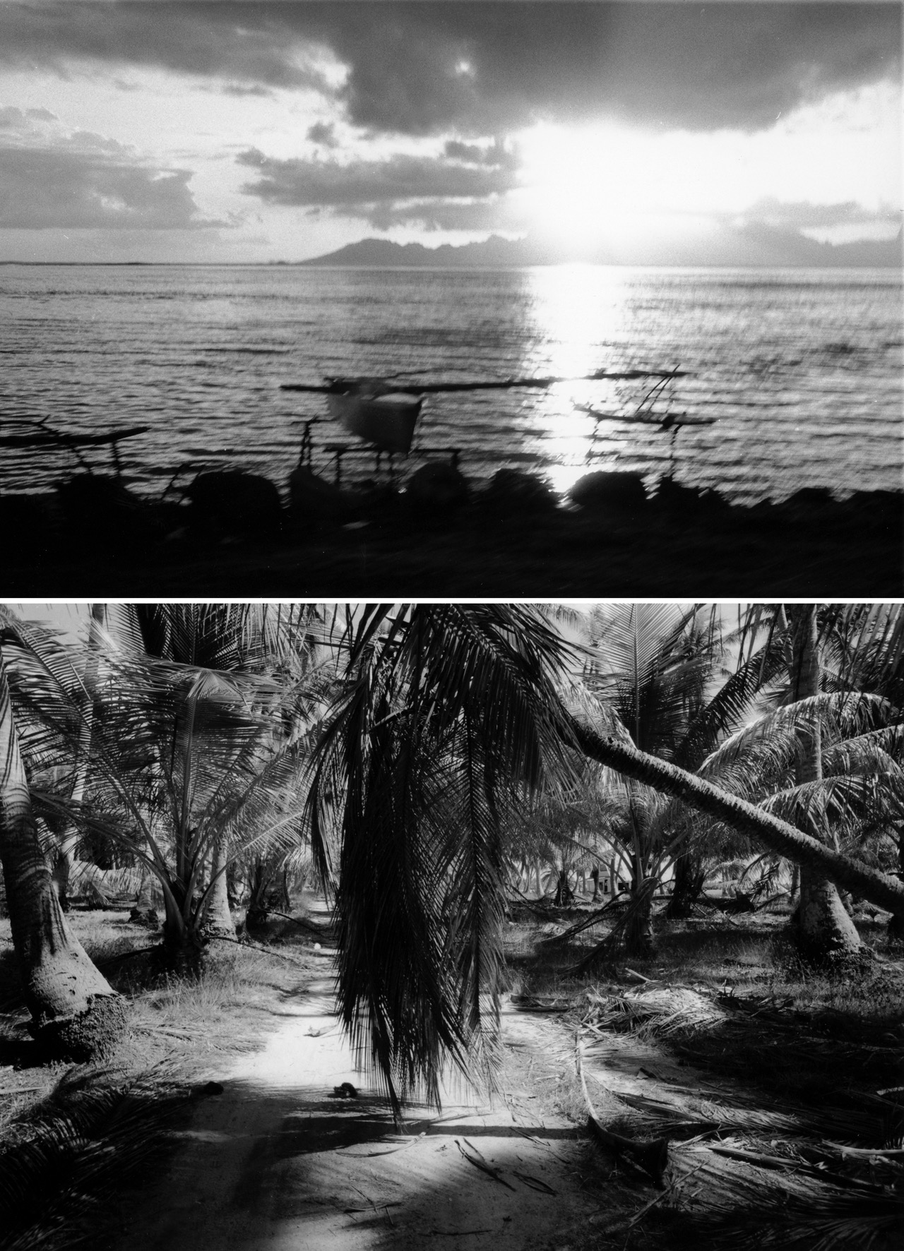 &laquo;&nbsp;Fiu&nbsp;&raquo; - Tahiti &ndash; Mai 1993

&laquo;&nbsp;Le fiu pr&eacute;sente des analogies avec le spleen anglais et la saudade portugaise. Nonchalance, d&eacute;tachement caus&eacute; par des &eacute;tats d&rsquo;&acirc;me&nbsp;; il exprime non-seulement ce sentiment de lassitude, de d&eacute;gout, d&rsquo;ennui mais aussi la langueur...&nbsp;&raquo; Dixit Wikipedia. Qui n'est pas all&eacute; en Polyn&eacute;sie quelques temps ne peut pas comprendre. C'est vraiment propre au pays et &agrave; la culture tahitienne. Et &ccedil;a va bien avec ces deux images, coucher de soleil trembl&eacute; sur les pirogues, cocotiers apr&egrave;s la temp&ecirc;te. Longtemps, le &laquo;&nbsp;Fenua&nbsp;&raquo; m'a manqu&eacute;, mais c'est loin tout &ccedil;&agrave; maintenant.
