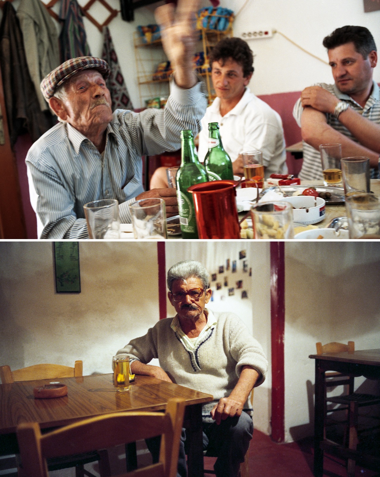 Yamas&nbsp;! Naxos, Gr&egrave;ce &ndash; &eacute;t&eacute; 1997

&laquo;&nbsp;Yamas&nbsp;&raquo;, en grec, signifie &laquo;&agrave; notre sant&eacute;&nbsp;&raquo;. Il va sans dire que l'expression est utilis&eacute;e couramment dans les tavernes, lorsque le vin local coule &agrave; flots et que les conversations s'animent. Je ne me souviens plus de quoi parlait avec v&eacute;h&eacute;mence le &laquo;&nbsp;papy&nbsp;&raquo;, mais je me rappelle tr&egrave;s bien l'histoire incroyable qu'avait racont&eacute;e ce paysan &agrave; l'allure digne. Il &eacute;tait arriv&eacute; un soir la main band&eacute;e. &laquo;&nbsp;Que t'est-il arriv&eacute;&nbsp;?&nbsp;&raquo; &laquo;&nbsp;Rien, mon &acirc;ne ne voulait plus avancer, alors, pour le faire ob&eacute;ir, je lui ai donn&eacute; quelques bons coups de poing sur le cr&acirc;ne. J'ai d&ucirc; taper un peu fort, parce que je me suis cass&eacute; le poignet, et l'&acirc;ne, lui, il est mort&nbsp;!&nbsp;&raquo; Des histoires comme &ccedil;&agrave;, il y en a quelques unes dans mon r&eacute;cit &laquo;&nbsp;A la Porte d'Apollon&nbsp;&raquo;. Une chronique de 35 ann&eacute;es sur la Gr&egrave;ce, de 1980 &agrave; 2015. Vous pouvez d&eacute;couvrir ce travail ici&nbsp;: http://bit.ly/1RVxDxy . D&eacute;sol&eacute;, pour l'instant, les textes ne sont qu'en fran&ccedil;ais... mais les images parlent d&eacute;j&agrave; d'elles-m&ecirc;me. Bonne d&eacute;couverte&nbsp;!
