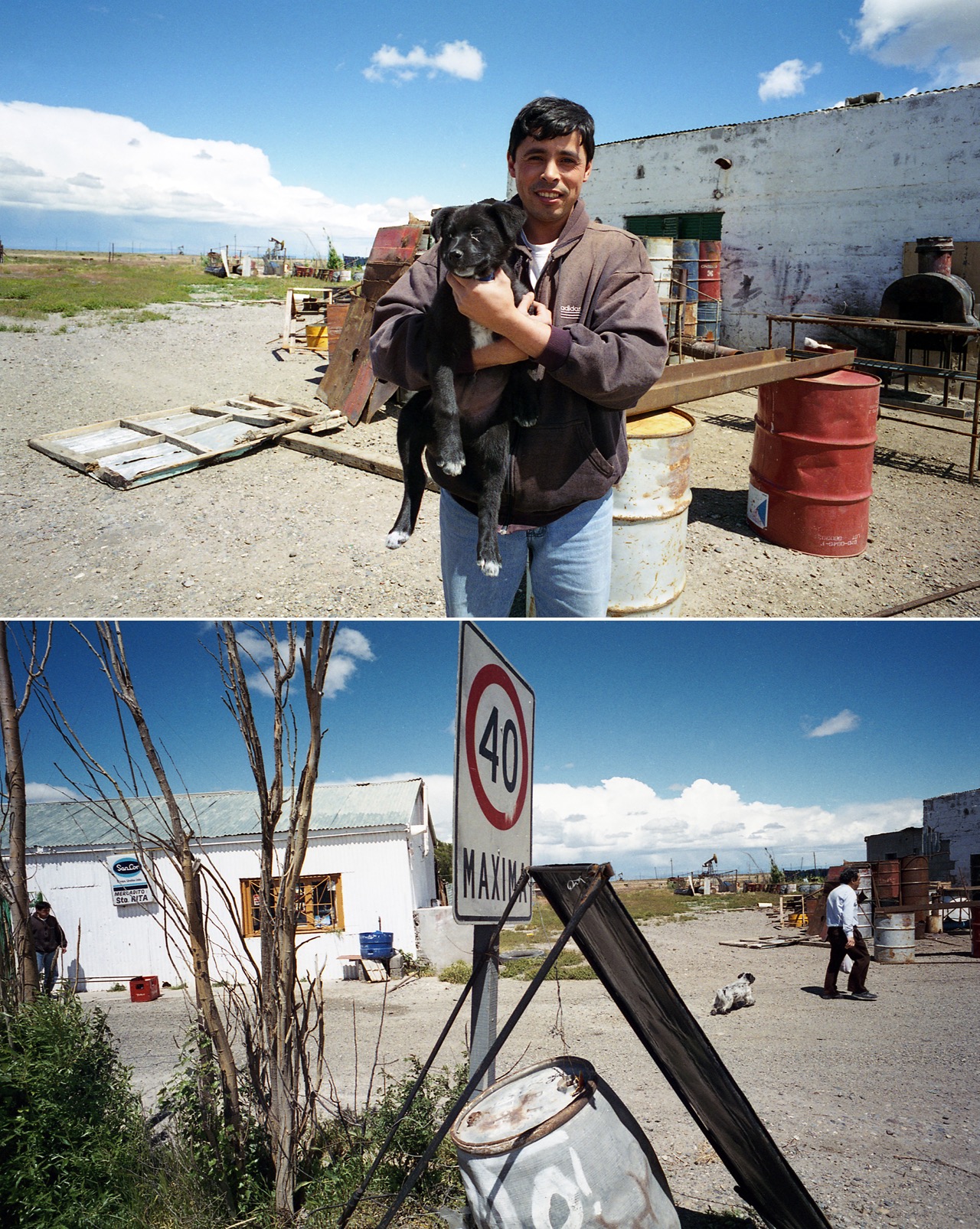 Enrique et Sumo &ndash; Koluel Kaike, Patagonie argentine &ndash; Novembre 1997

Ce soir commence l'Euro de football. Quel rapport avec cette image, me direz-vous&nbsp;? Je crois bien que c'est la seule fois o&ugrave; j'ai r&eacute;ellement discut&eacute; longtemps avec quelqu'un &agrave; propos du foot, sujet qui, avouons-le, ne m'int&eacute;resse pas beaucoup. Opinion toute personnelle que j'avais du mal &agrave; faire &agrave; faire admettre &agrave; Enrique, qui tenait avec son chien Sumo une &eacute;picerie-bar sur la Ruta 3, &agrave; Koluel Kaike, au fin fond de la Patagonie, au beau milieu des &laquo;&nbsp;cabezas de mulas&nbsp;&raquo; et des champs de p&eacute;trole. C'&eacute;tait l'hiver d'avant la Coupe du Monde en France, et allez faire comprendre &agrave; un argentin que vous, fran&ccedil;ais h&ocirc;te de la manifestation, le ballon rond, ce n'est pas votre probl&egrave;me... Il n'emp&ecirc;che, nous avons beaucoup discut&eacute; de la France et du football autour d'une bi&egrave;re. Salut Enrique&nbsp;! C'est qui ton favori pour cet Euro&nbsp;?