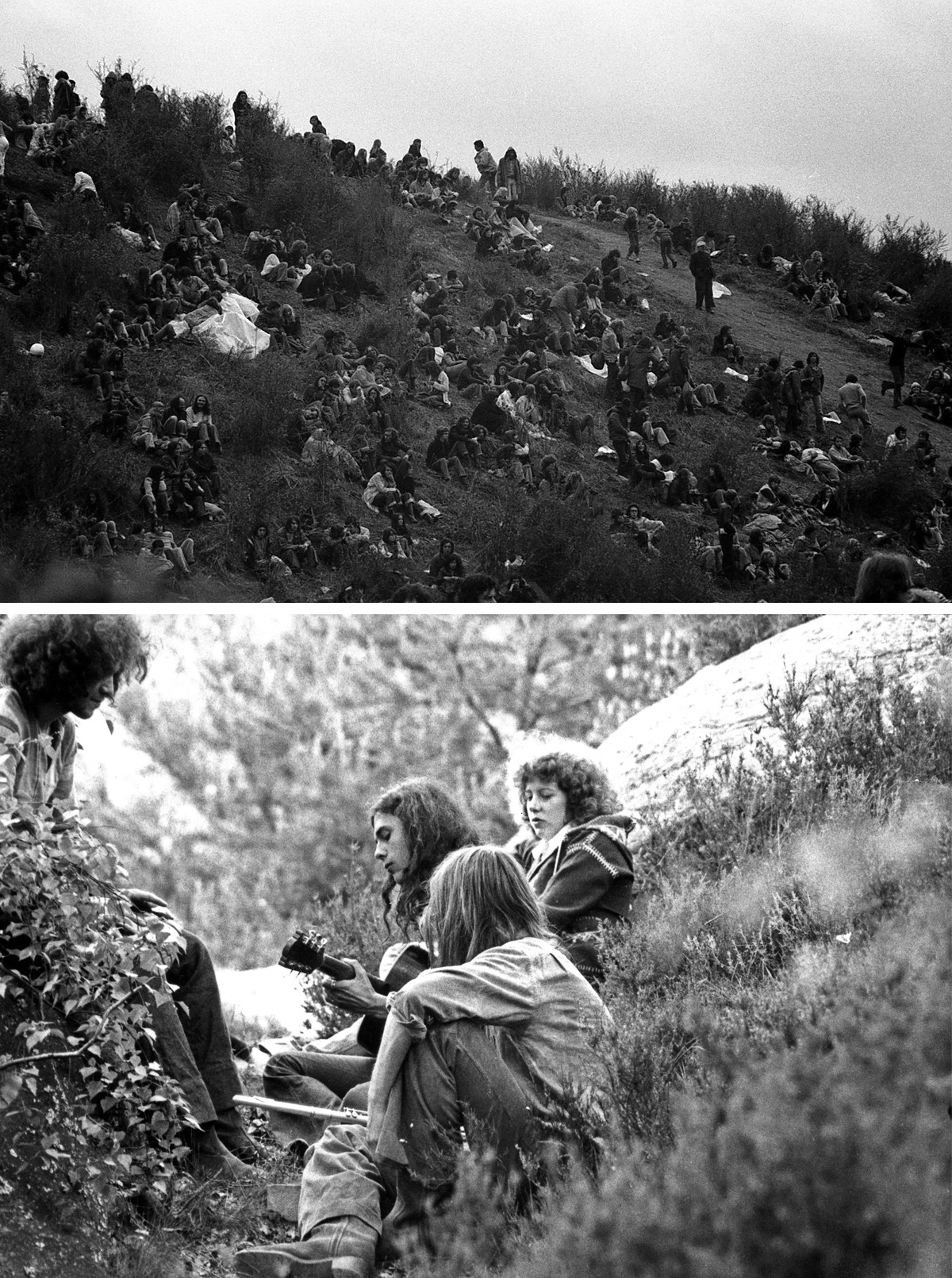 My Generation - F&ecirc;te de l'Humanit&eacute; - La Courneuve. Septembre 1972 
People try to put us down (Talkin' 'bout my generation) / Just because we get around (Talkin' 'bout my generation) /Things they do look awful cold (Talkin' 'bout my generation) /Yeah, I hope I die before I get old (Talkin' 'bout my generation) &hellip; Sur la photo du haut, en attendant les Who &agrave; la F&ecirc;te de l'Huma. Une l&eacute;gende du rock. Cet apr&egrave;s-midi l&agrave;, ils avaient jou&eacute; tellement fort qu'ils avaient fait disjoncter le courant dans tout le d&eacute;partement, plongeant la f&ecirc;te dans le noir et la pluie au beau milieu de &laquo;&nbsp;Long live rock n' roll&nbsp;&raquo; &hellip; Mes copains d'alors s'appelaient Jacques, Alain, Titi, Mickey, Julie, Sabine, Patrick... Dans l'image du bas, nous squattons une cabane dans la for&ecirc;t de Milly, pr&egrave;s de Fontainebleau. Un de nos nombreux week-ends d&eacute;jant&eacute;s et d&eacute;fonc&eacute;s. C'&eacute;tait une &eacute;poque sex, drugs et rock n'roll. Nous avons tous fini par nous perdre de vue, mais auparavant, certains y ont perdu la t&ecirc;te et quelques uns y ont aussi laiss&eacute; la vie.