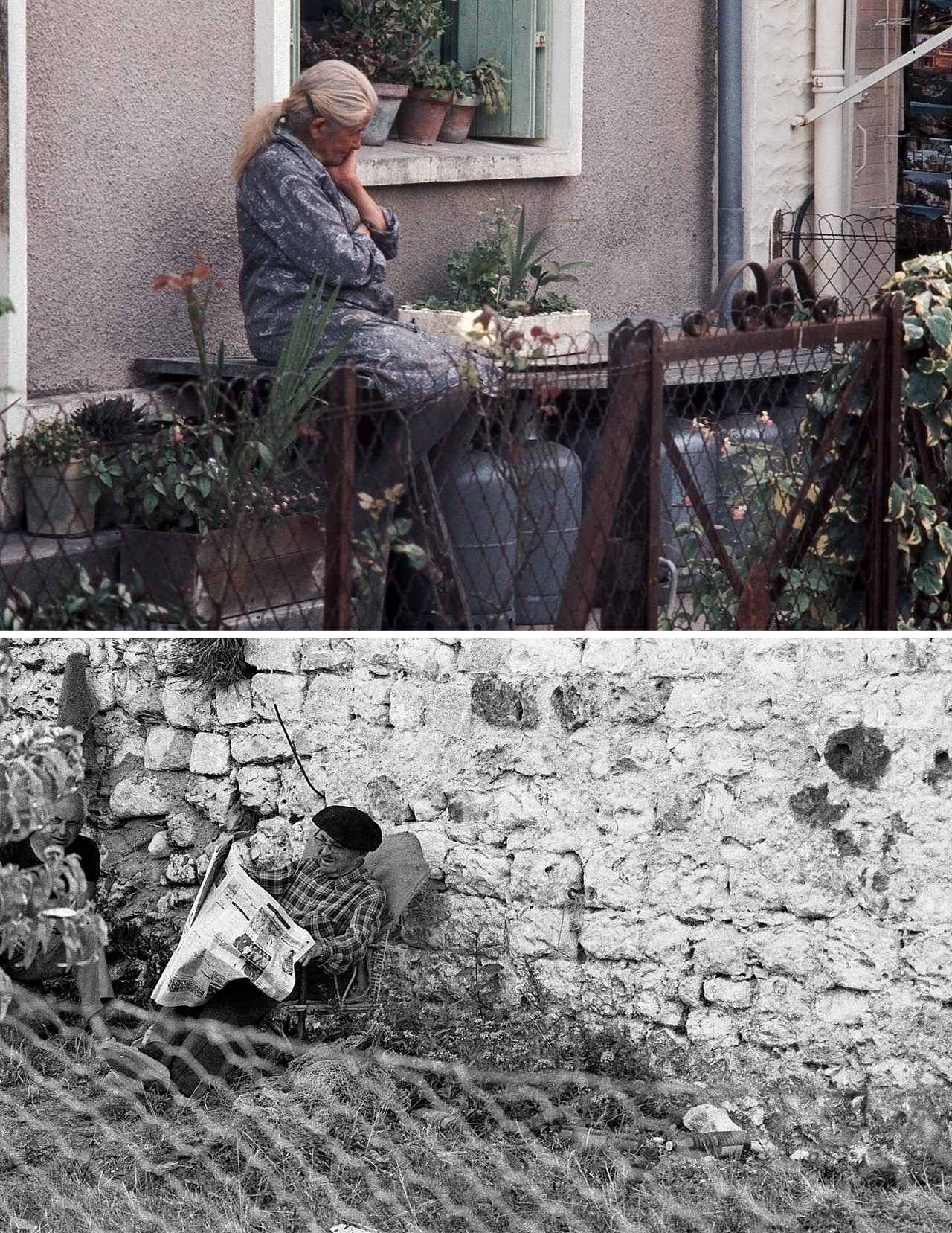 Les vieux du village &ndash; Talmont sur Gironde &ndash; France &ndash; &eacute;t&eacute; 1976

Cet &eacute;t&eacute;, je suis retourn&eacute; rendre visite au village de mes vacances de jeunesse. Je n'y avais pas mis les pieds depuis plusieurs ann&eacute;es. Les choses ont bien chang&eacute;, quoi de plus normal... A l'&eacute;poque, c'&eacute;tait un petit village de p&ecirc;cheurs et d'agriculteurs, avec ses commerces de proximit&eacute;, ses habitu&eacute;s du bar local, et ses familles qui revenaient chaque &eacute;t&eacute; passer les vacances au bord de l'estuaire. Sur les images ci-dessus, il y a Ir&egrave;ne Mailleur, femme d'un p&ecirc;cheur du cru, qui tenant une modeste &eacute;picerie-quincaillerie &agrave; l'entr&eacute;e du bourg. Son mari livrait &agrave; bout de bras les bouteilles de gaz &agrave; domicile. Et puis, vous faites connaissance avec Monsieur Raclet, qui vivait avec sa femme dans une petite maison au pied des remparts, &agrave; deux pas de la plage. Ses poules vivaient en libert&eacute;, et se nourrissaient de crevettes et de petits poissons trouv&eacute;s sur le sable. Mes parents achetaient les &oelig;ufs, et je me souviens qu'ils avaient un go&ucirc;t iod&eacute; prononc&eacute;... Comme le dit un excellent photographe qui tient aussi une chronique sur internet, Alain Keler (http://alain-keler.tumblr.com) &laquo;&nbsp;Ce journal rassemble des photos qui ne sont pas forc&eacute;ment mes meilleures, mais qui repr&eacute;sentent un quotidien de photographe, et qui, mises bout &agrave; bout donnent une id&eacute;e d&rsquo;un long trajet &agrave; travers le temps. A d&eacute;faut de changer le monde, les photos restent, et c&rsquo;est ce qui fait la force de la photographie.&nbsp;&raquo; Je ne pourrais dire mieux...